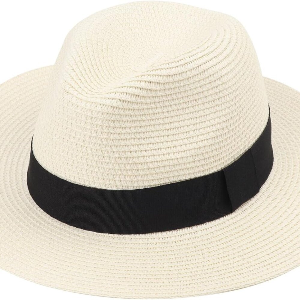 Ivory Straw Fedora with Black Grosgrain Band